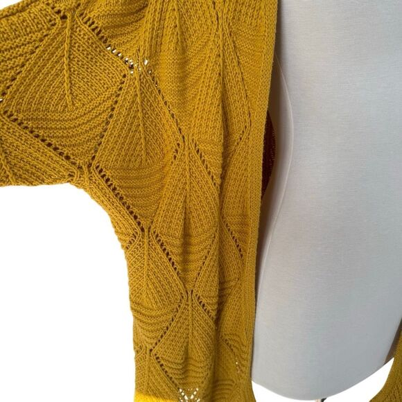 Maurices Mustard Yellow Open Front Knit Cardigan Sweater Cotton Blend Size Small - Picture 3 of 8